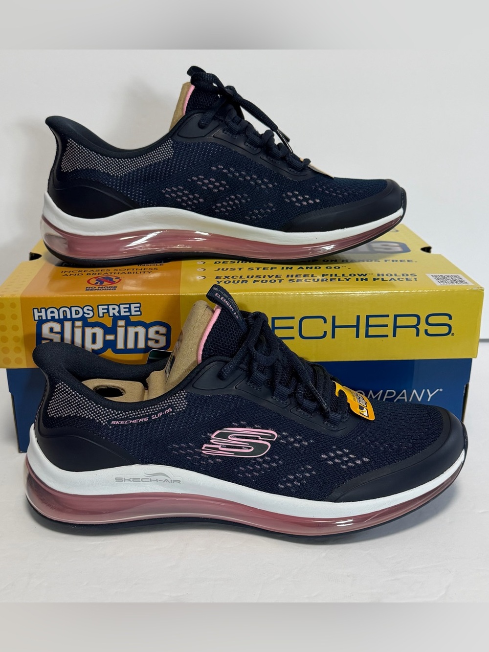 SKECHERS Slip-ins Womens Size 8.5 Skech Air Element 2.0 Skyline Navy Blue / Pink